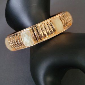 Women's Fashion Jewelry Gold Tone Bangle Bracelet with White Stone 8 1/4"